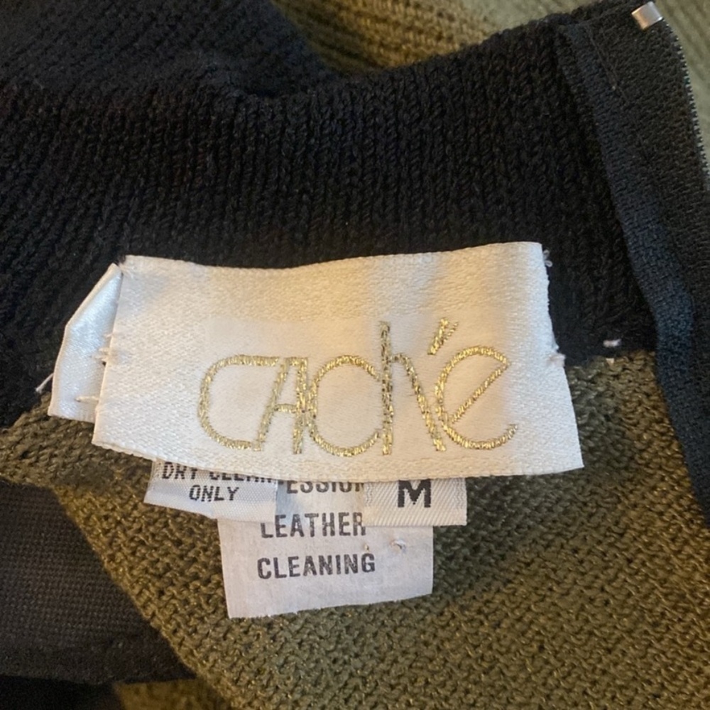 Vintage Cache green black knit military influenced dress Medium M W3 - Picture 9 of 12
